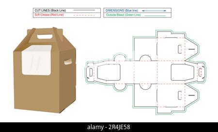Scatola per dolci con manico o gancio montaggio senza colla, modello linea di stampo e casella 3D modificabile e ridimensionabile vettoriale Illustrazione Vettoriale