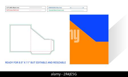 Taglio angolare tasca o piegatrice linea piastra pronta per carta da 8,5 x 11 pollici e rendering 3D modificabile e ridimensionabile Illustrazione Vettoriale