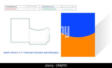 Forma superiore arrotondata linea di piastre per cartelle o tasche per pagine da 8,5 x 11 pollici, ma modificabile e ridimensionabile con lettura 3D. Illustrazione Vettoriale