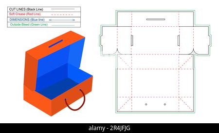 Confezione regalo, modello linea die scatola scarpe personalizzato e rendering 3d, confezione scatola Illustrazione Vettoriale