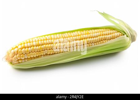 Singola spiga del granoturco isolati su sfondo bianco Foto Stock