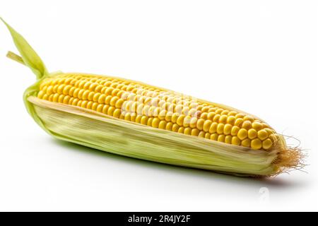 Singola spiga del granoturco isolati su sfondo bianco Foto Stock