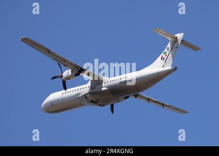 DAT DANISH AIR TRANSPORT L'UNICA COMPAGNIA AEREA CHE COLLEGA LA SICILIA A PANTELLERIA E LAMPEDUSA nella foto a DAT Airlines ATR72-212 Foto Stock