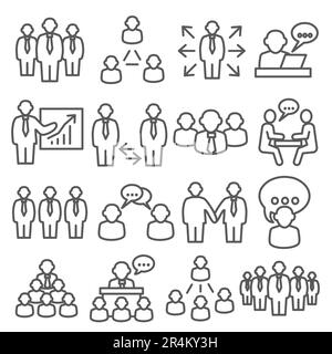 Icone linea gente di affari impostate su sfondo bianco Illustrazione Vettoriale