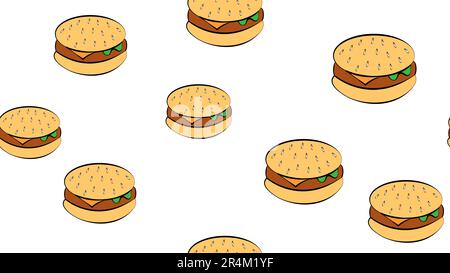 appetitosi hamburger su sfondo bianco, illustrazione vettoriale. con hamburger vivaci e colorati, appetitosi e succosi. giallo, marrone, Illustrazione Vettoriale