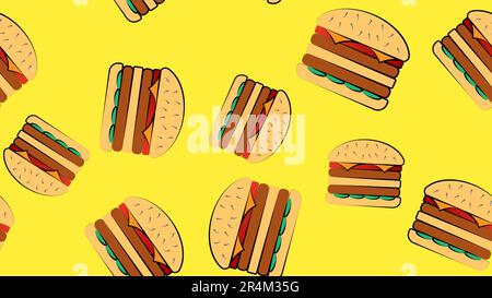 sequenza di hamburger su sfondo giallo luminoso, illustrazione vettoriale. delizioso fast food. decorazione di un ristorante fast food. succosa riempimento wi Illustrazione Vettoriale