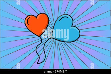 Semplice icona di stile piatto di due bellissimi palloncini a forma di cuori per la festa dell'amore di San Valentino o 8th marzo. Illustrazione vettoriale. Illustrazione Vettoriale