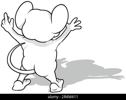 Disegno di un mouse in posizione eretta dalla vista posteriore Illustrazione Vettoriale