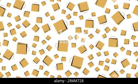 Texture, motivo senza cuciture di sacchetti di carta con maniglie, scatole per la spesa. Poster per le vendite ai clienti. Illustrazione vettoriale. Illustrazione Vettoriale