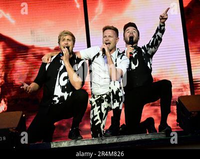 Stoccolma, Svezia. 28th maggio, 2023. Westlife sul palco di Grona Lund a Stoccolma, Svezia, 28 maggio 2023.Photo: Jonas Ekströmer/TT/code 10030 Credit: TT News Agency/Alamy Live News Foto Stock