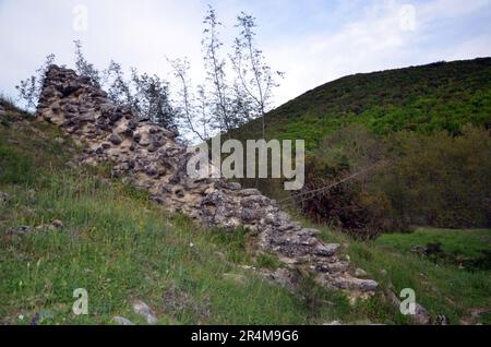 Grecia, Tessaglia, Larisa, Elassona Flampouro Village antiche rovine del mulino ad acqua e fiume Foto Stock