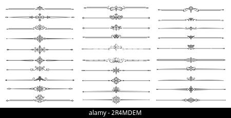 Divisori vintage, bordi fioriti e linee di cornice con ornamenti floreali vettoriali ed elementi decorativi decorativi. Classic calligraphy divisori e bordi con i rotoli ed i vortici vittoriani, decorazioni del testo Illustrazione Vettoriale