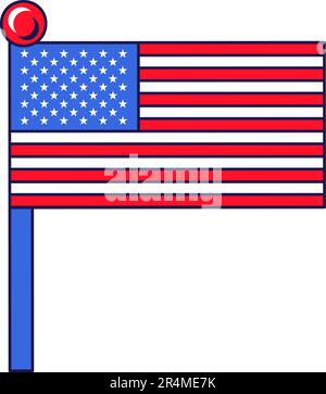 Bandiera degli Stati Uniti d'America su flagstaff per la registrazione di un evento solenne, incontri ospiti stranieri. Simbolo nazionale a strisce stellato. Colore Illustrazione Vettoriale