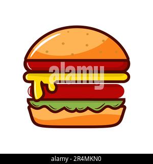 hamburger fast food icona vettore illustrazione disegno grafico piatto stile ombra per cibo e bevande elemento e concetto di design Illustrazione Vettoriale