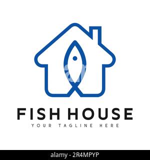 Fish House Logo Design Goldfish logotipo Illustrazione Vettoriale