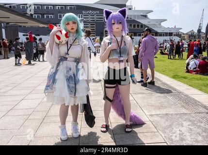 © Jeff Moore MCM Comic con Londra 28th Maggio 2023 Cos Players at Comic con at excel in London Goting the hot Weather . Foto Stock