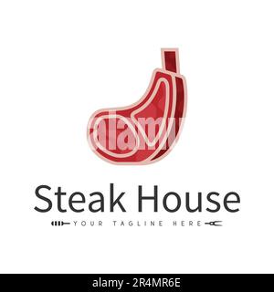 Steak House Logo Design Red Meat Bull logotipo Illustrazione Vettoriale
