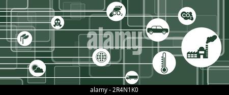 Concetto di inquinamento atmosferico con icone collegate Foto Stock