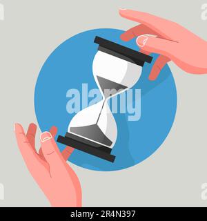 Mani che tengono una clessidra. Concetto di gestione e pianificazione del tempo. Moderno stile piatto. Illustrazione vettoriale Illustrazione Vettoriale