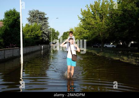 Europa, Italia, Regione Emilia Romagna, Conselice (Ravenna), Maggio 23, 2023 : maltempo in Emilia Romagna, la città è completamente allagata dopo l'over Foto Stock