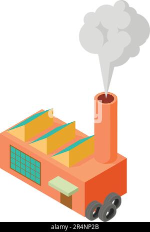 Icona inquinamento atmosferico vettore isometrico. Pneumatico usato vicino alla fabbrica di riciclaggio pneumatici. Inquinamento ambientale, industria Illustrazione Vettoriale