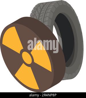 Inquinamento tossico icona vettore isometrico. Pneumatico dell'auto usurato e segno di inquinamento tossico. Protezione ambientale Illustrazione Vettoriale