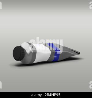 Pasta di vernice a tubo blu isolata su sfondo grigio. Foto Stock