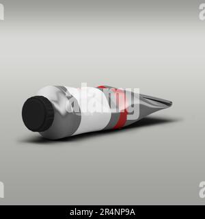 Vernice a tubo rosso pasta isolata su sfondo grigio. Foto Stock