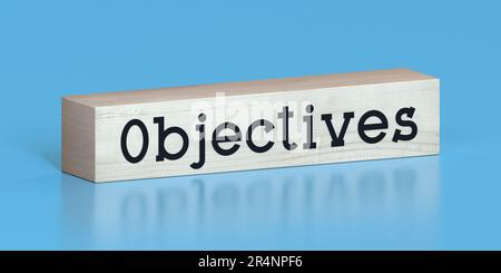 Obiettivi - parola su blocco di legno - 3D illustrazione Foto Stock