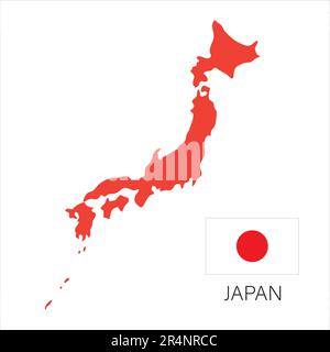 Silhouette della mappa del Giappone isolata su sfondo bianco con bandiera giapponese. Illustrazione vettoriale isolata su bianco Illustrazione Vettoriale