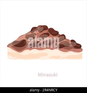 Minazuki mochi wagashi. Dolce tradizionale giapponese a base di fagioli rossi adzuki e una torta. Illustrazione di cartoni animati vettoriali isolati su bianco Illustrazione Vettoriale