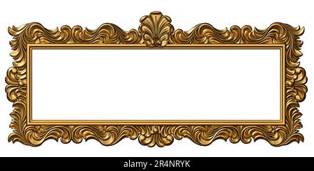 illustrazione 3d. Classica cornice in oro in stile barocco. Copertina o cartolina. Marmo nero. Sfondo Foto Stock