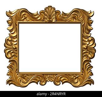 illustrazione 3d. Classica cornice in oro in stile barocco. Copertina o cartolina. Marmo nero. Sfondo Foto Stock