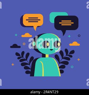 Robot chatbot che fornisce assistenza online. Conversazione in chat con una persona tramite GPT. Utilizzo dell'intelligenza artificiale nell'assistenza clienti e nel supporto o nella messaggistica. Vettore Illustrazione Vettoriale