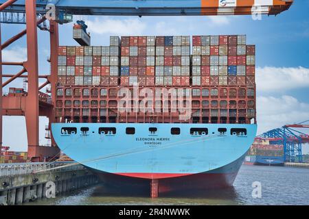 Amburgo, Hansestadt, Waterkant, Norddeutschland, Fluss, fiume, Elba, Hafen, porto, Waltershof, Container-Terminal, Container, schiff, nave, Eleonora Foto Stock