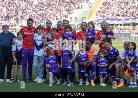 Firenze, Italia. 27th maggio, 2023. Squadra Fiorentina durante ACF Fiorentina vs AS Roma, calcio italiano Serie A match in Florence, Italy, May 27 2023 Credit: Independent Photo Agency/Alamy Live News Foto Stock