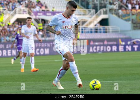 Firenze, Italia. 27th maggio, 2023. Mancini durante ACF Fiorentina vs AS Roma, calcio italiano Serie A match in Florence, Italy, May 27 2023 Credit: Independent Photo Agency/Alamy Live News Foto Stock