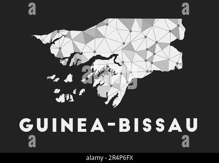 Guinea-Bissau - mappa della rete di comunicazione del paese. Guinea-Bissau design geometrico alla moda su sfondo scuro. Tecnologia, internet, rete, telecomunicazioni Illustrazione Vettoriale