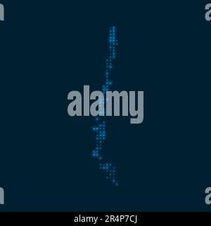 Cile mappa luminosa punteggiata. Forma del paese con bulbi blu luminosi. Illustrazione vettoriale. Illustrazione Vettoriale