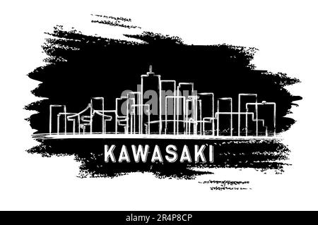 Kawasaki Japan City Skyline Silhouette. Schizzo disegnato a mano. Concetto di viaggio d'affari e turismo con architettura moderna. Illustrazione vettoriale. Kawasaki Illustrazione Vettoriale