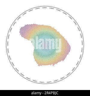 Lanai round logo. Digital style shape of Lanai in dotted circle with island name. Tech icon of the island with gradiented dots. Illustrazione Vettoriale