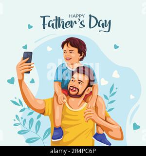 Felice padre e figlio giorno facendo i volti mentre prende selfie. disegno di illustrazione vettoriale astratto Illustrazione Vettoriale