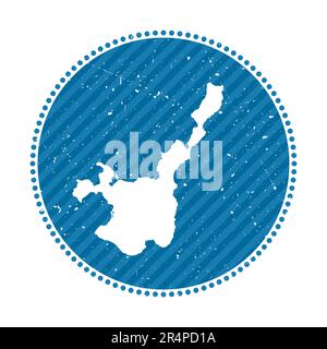 Adesivo da viaggio retrò a righe Ishigaki. Badge con mappa dell'isola, illustrazione vettoriale. Può essere utilizzato come insegne, logotipo, etichetta, adesivo o stemma del Th Illustrazione Vettoriale