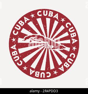 Bollo cubano. Timbro di gomma rosso di viaggio con la mappa del paese, illustrazione vettoriale. Può essere utilizzato come insegna, logotipo, etichetta, adesivo o badge del Cu Illustrazione Vettoriale