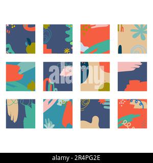 Forme astratte modello di sfondo per storie sui social media e set di post creativi. Design quadrato con spazio di copia per testo e immagini a colori Illustrazione Vettoriale