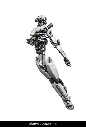 droid soldier sta volando in azione, illustrazione 3d Foto Stock