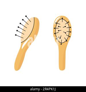 Le spazzole per capelli gialle impostano illustrazioni in stile doodle. Set di pettini Cartoon Y2K per capelli. Illustrazione Vettoriale