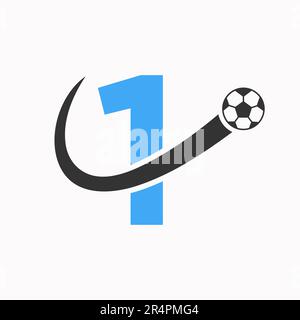 Logo Letter 1 Soccer. Logo di calcio con icona di calcio in movimento Illustrazione Vettoriale