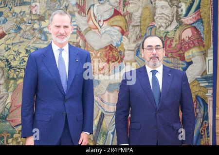 29 maggio 2023, Madrid, Madrid, Spagna: Re Felipe VI di Spagna partecipa a un pubblico aan con il presidente esecutivo della Banca di sviluppo CAF dell'America Latina, Sergio Diaz-Granados al Palazzo di Zarzuela il 29 maggio 2023 a Madrid, Spagna (Credit Image: © Jack Abuin/ZUMA Press Wire) SOLO PER USO EDITORIALE! Non per USO commerciale! Foto Stock