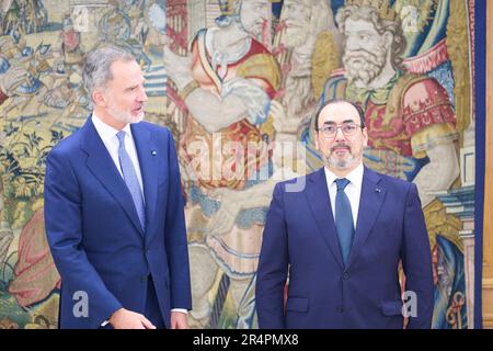 29 maggio 2023, Madrid, Madrid, Spagna: Re Felipe VI di Spagna partecipa a un pubblico aan con il presidente esecutivo della Banca di sviluppo CAF dell'America Latina, Sergio Diaz-Granados al Palazzo di Zarzuela il 29 maggio 2023 a Madrid, Spagna (Credit Image: © Jack Abuin/ZUMA Press Wire) SOLO PER USO EDITORIALE! Non per USO commerciale! Foto Stock